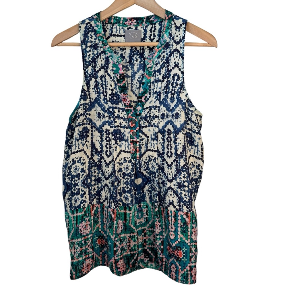 Anthropologie Blue and Green Sleeveless Blouse